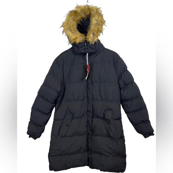 WenVen Jackets & Blazers - NWT Womens Black Faux Fur Trimmed Hooded Coat / Large